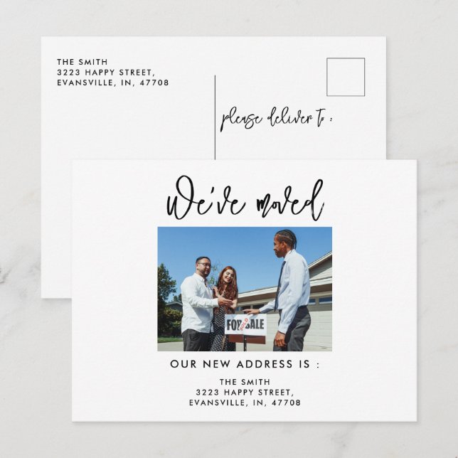 Carte Postale Calligraphie moderne Photo Nous avons déménagé Nou (Devant / Derrière)