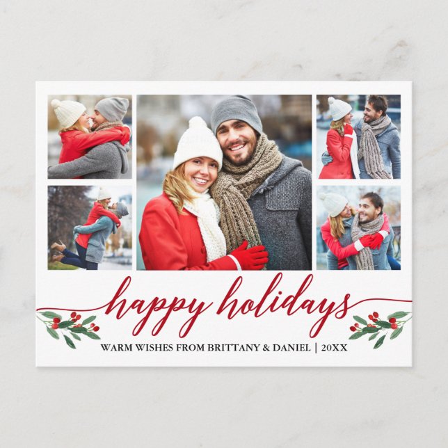Carte Postale Calligraphie moderne Red Happy Holidays 5 Photo (Devant)