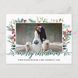Carte Postale Calligraphie Noël Verdure Mariage Photo verte