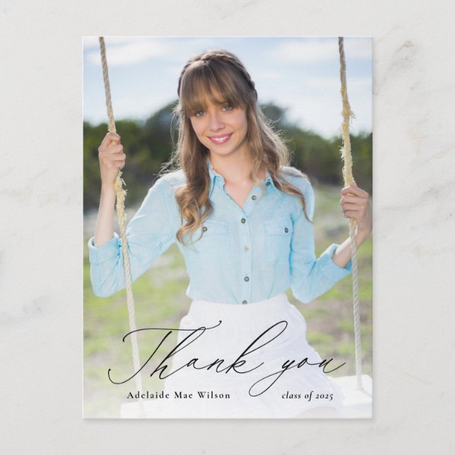 Carte Postale Calligraphie noire Merci de graduation photo (Devant)