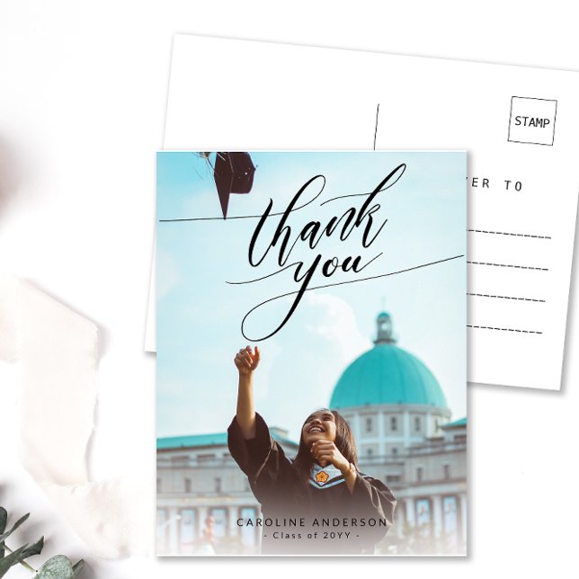 Carte Postale Calligraphie Photo Graduation Blank Merci (Créateur téléchargé)