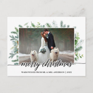 Carte Postale Calligraphie Pin de Noël Vert Mariage Photo