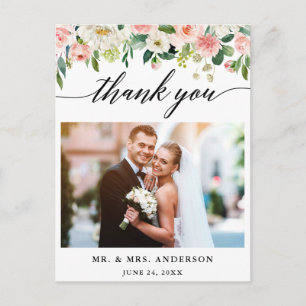 Carte Postale Calligraphie rose Floral Mariage Merci photo