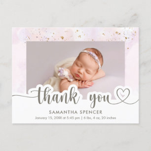 Carte Postale Calligraphie rose moderne Photo Baby Girl Merci