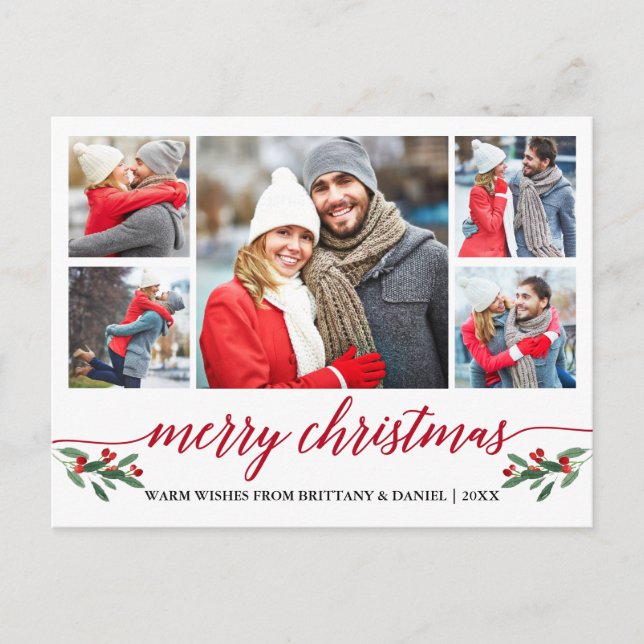 Carte Postale Calligraphie rouge moderne 5 Photo Joyeux Noël (Devant)