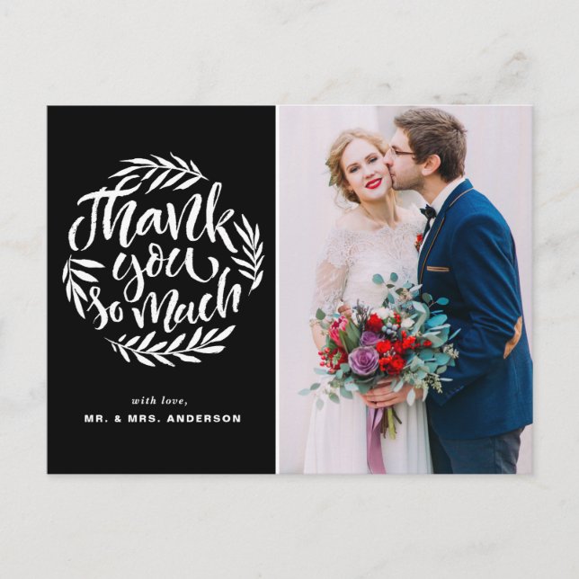 Carte Postale Calligraphie rustique Wreath Black Mariage Photo (Devant)