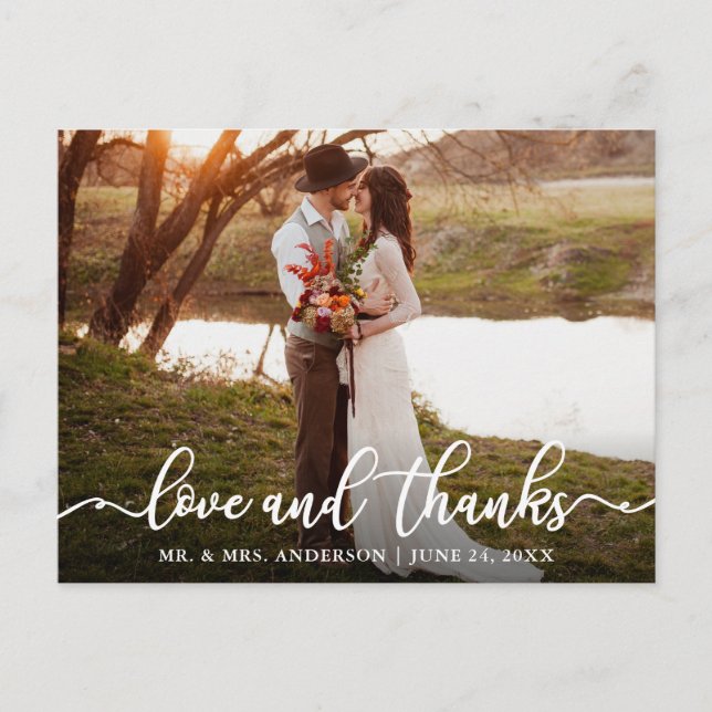Carte Postale Calligraphie Script Love Thanks Photo Mariage (Devant)