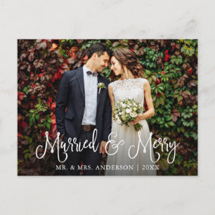 Carte Postale Calligraphie Script Marié et Joyeux Mariage photo