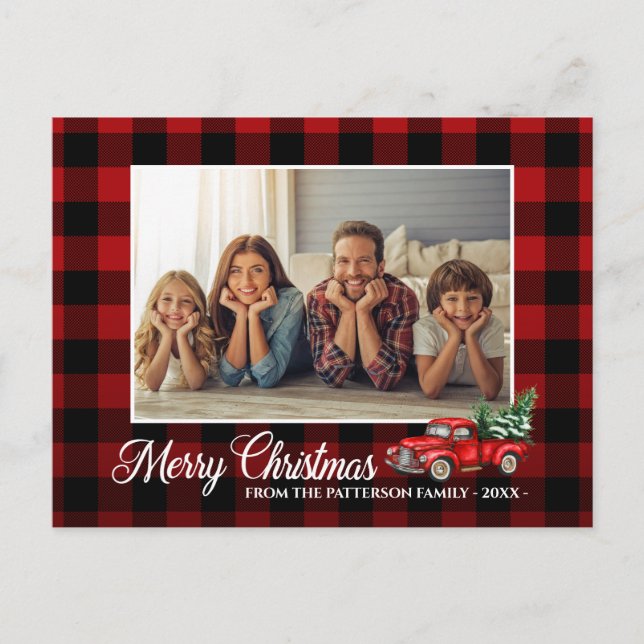 Carte Postale Calligraphie Script Photo Red Plaid Red Truck (Devant)