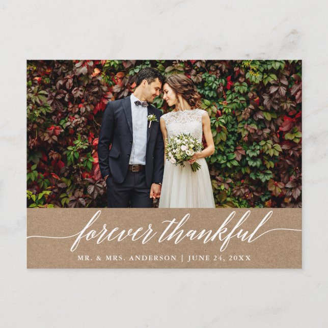 Carte Postale Calligraphie Toujours Reconnaissant Mariage Kraft (Devant)