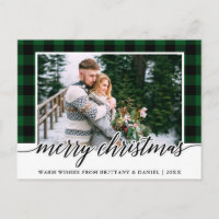Calligraphie Vert Plaid Couple Photo Noël