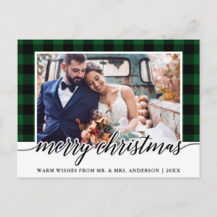 Carte Postale Calligraphie Vert Plaid Mariage photo Noël
