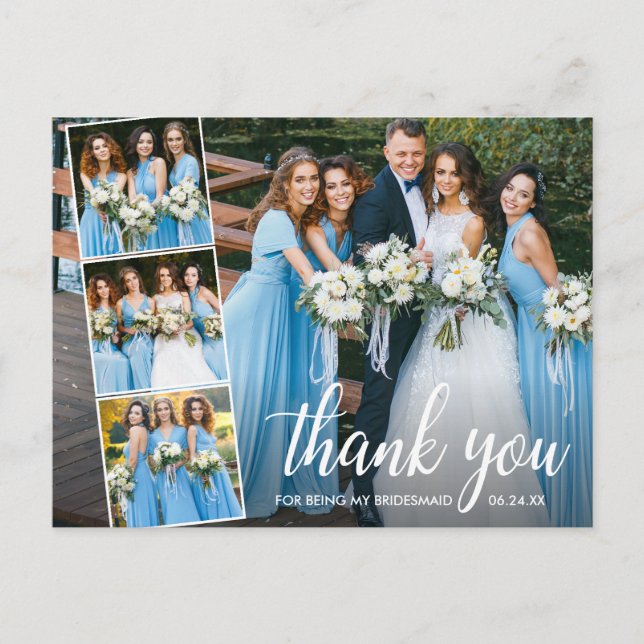 Carte Postale Calligraphy Bridesmaids 4 Photo Collage Thank You (Devant)