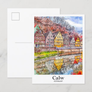 Carte Postale Calw Allemagne Art Voyage Aquarelle main tirée