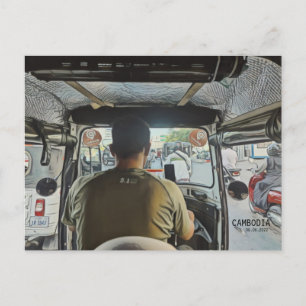 Carte Postale Cambodge à l'intérieur d'un Tuk Tuk, date personna