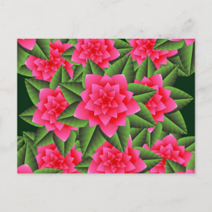 Carte Postale Camélias rose corail et feuilles vertes