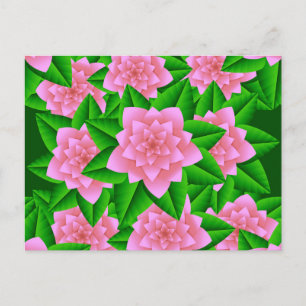Carte Postale Camellias rose glace et Feuilles verts