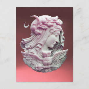 CARTE POSTALE CAMEO ROSE ANTIQUE, DAME DE NUIT DE LUNE AVEC OWL