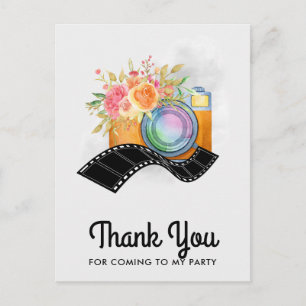 Carte Postale Caméra Boho et Merci d'aquarelle Florals