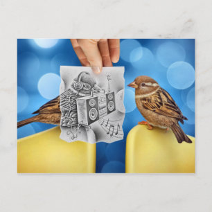 Carte Postale Caméra Crayon Vs - Electro Bird