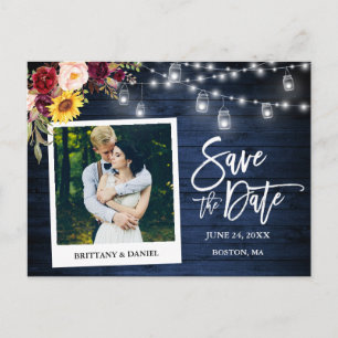 Carte Postale Caméra Instantanée Floral Jars Bleu Bois Économise