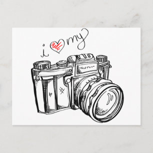 Carte Postale Caméra vintage, Illustration tirée à la main, Phot