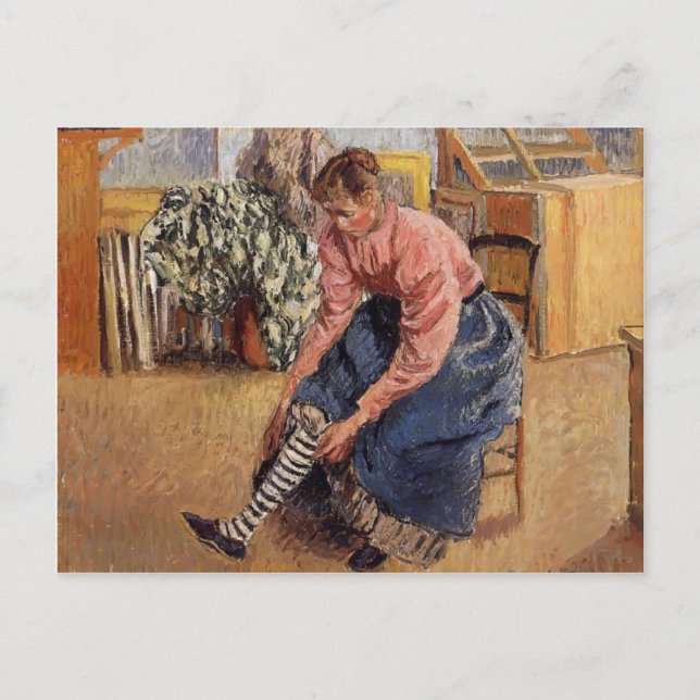 Carte Postale Camille Pissarro - Une femme qui met sur ses bas (Devant)