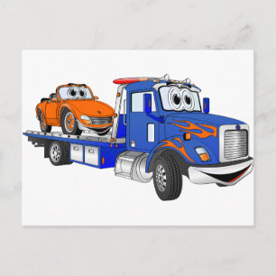 Carte Postale Camion à remorque plat bleu