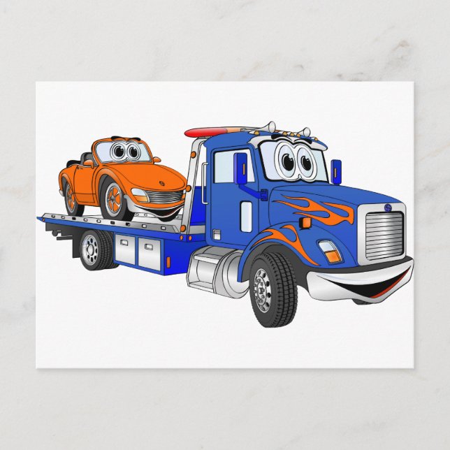Carte Postale Camion à remorque plat bleu (Devant)