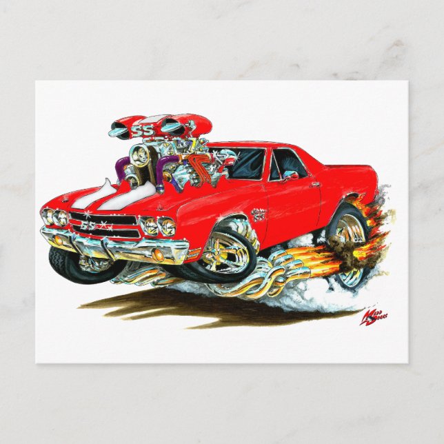 Carte Postale Camion blanc-rouge El Camino 1970 (Devant)