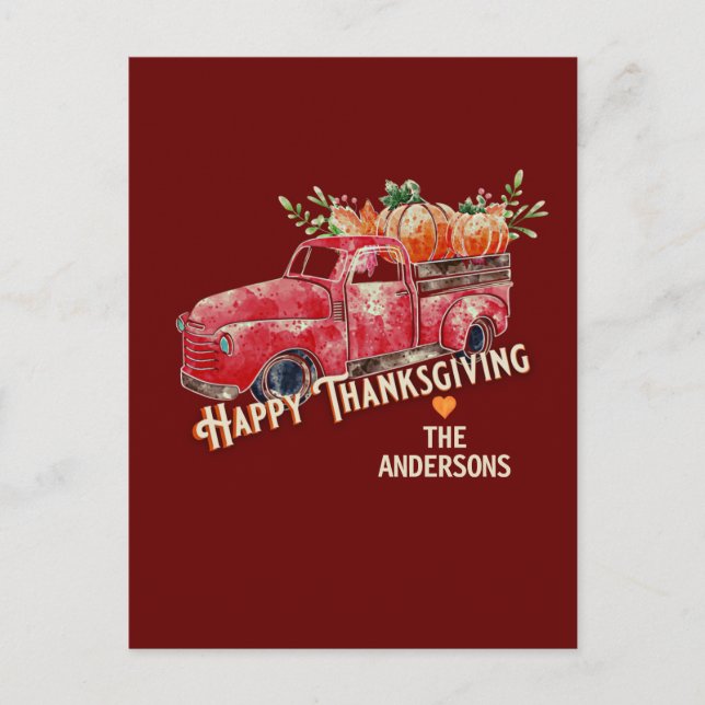 Carte Postale Camion Citrouille Vintage bon thanksgiving (Devant)