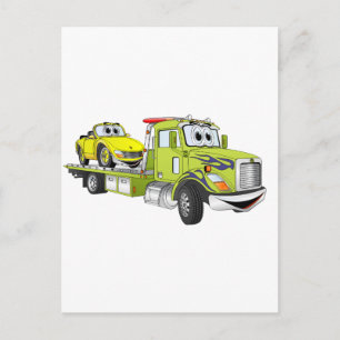 Carte Postale Camion de remorquage à plat avec dessin vert