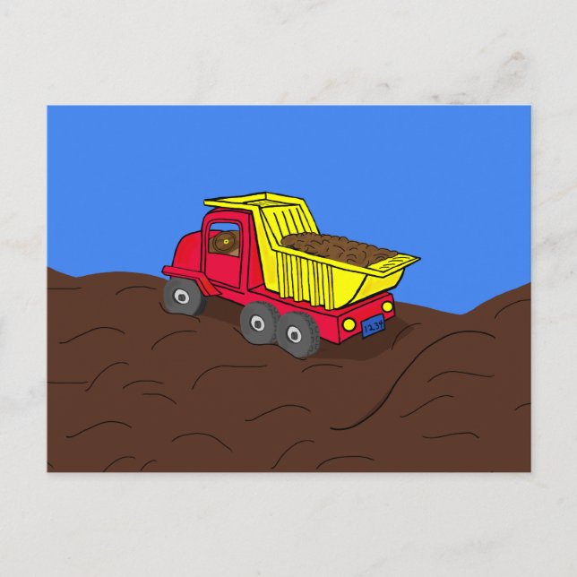Carte Postale Camion de vidange Rouge et Jaune dessin animé (Devant)
