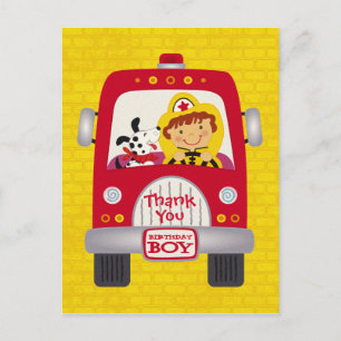 Carte Postale Camion d'incendie Enfant d'anniversaire
