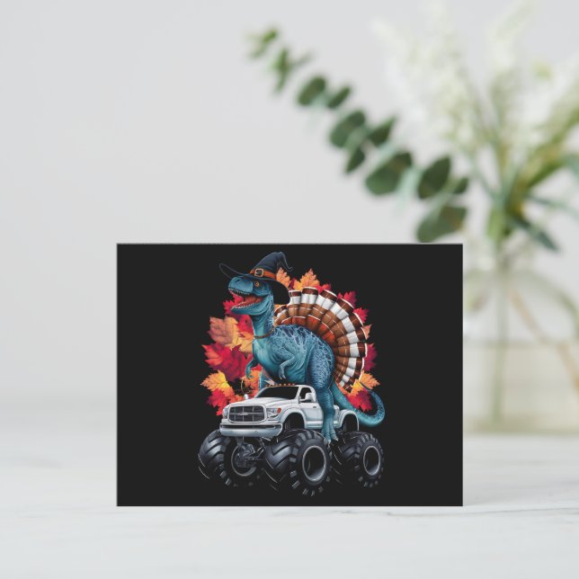 Carte Postale Camion Monstre Dinosaure T-Rex de Thanksgiving (Debout devant)