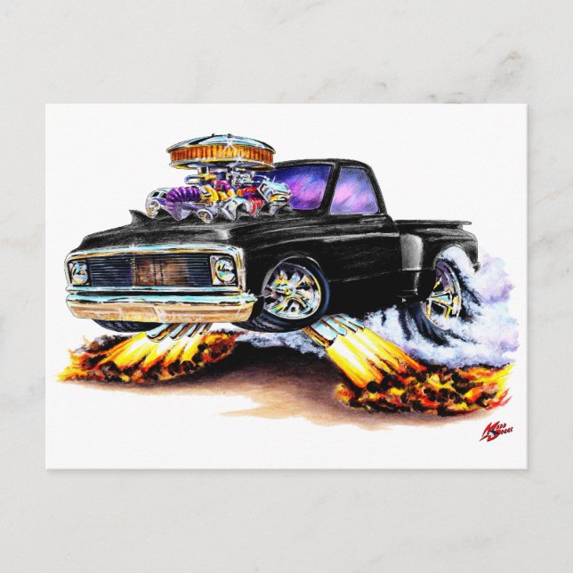 Carte Postale Camion noir Chevy C10 1970-72 (Devant)