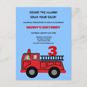 Carte Postale Camion Red Fire deux photo Anniversaire Fête Invit