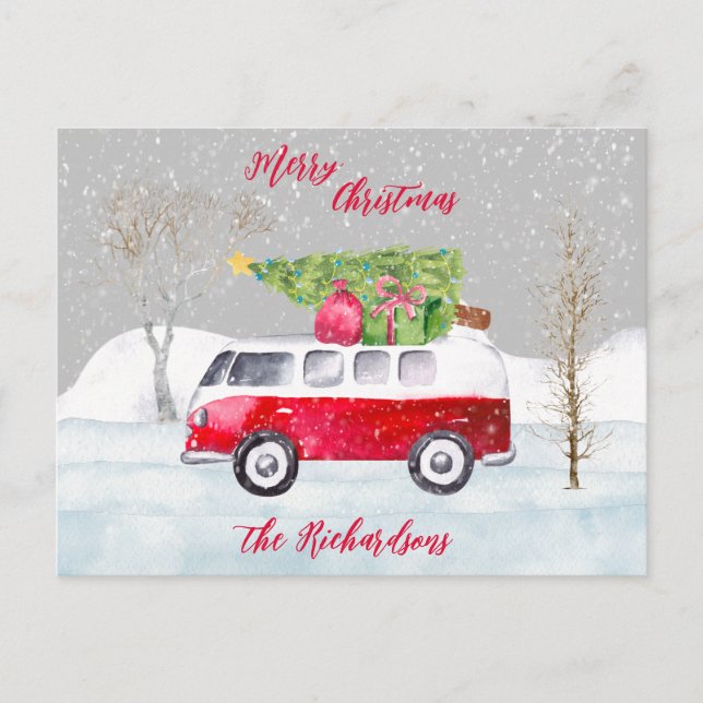 Carte Postale Camion rouge Joyeux Noël gris (Devant)