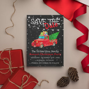 Carte Postale Camion rouge moelleux   Noël Enregistrer la date
