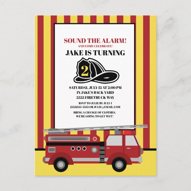 Carte Postale Camion rouge pompier de l'enfant 2e anniversaire (Devant)