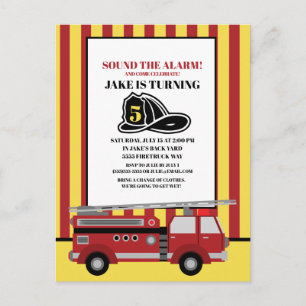 Carte Postale Camion rouge pompier pompier enfant 5e anniversair
