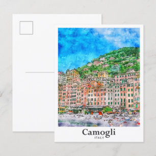 Carte Postale Camogli Italie Voyage Aquarelle main tirée