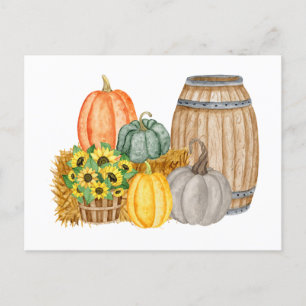 Carte Postale Campagne de récolte de Citrouilles - Fleurs de sol