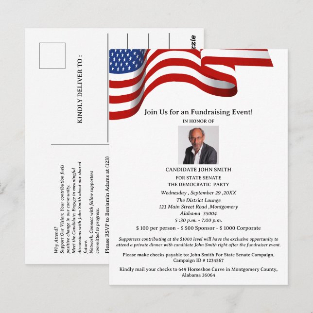 Carte Postale Campagne politique Élections Financement Invitatio (Devant / Derrière)