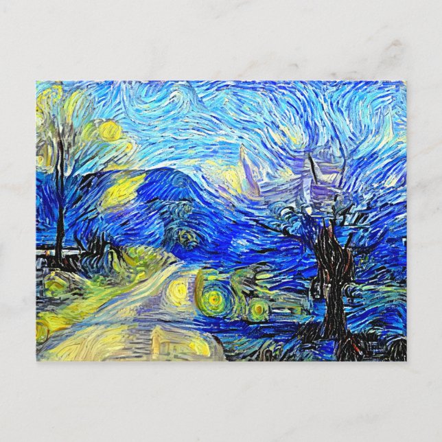 Carte Postale Campagne Starry Night Acrylique Peinture Parodie (Devant)