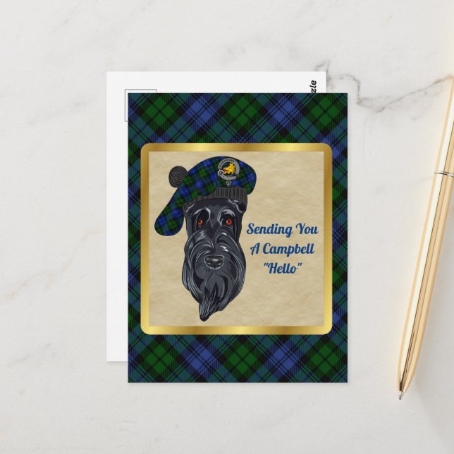 Carte postale Campbell Clan Badge & Tartan (Devant/Arrière en situation)