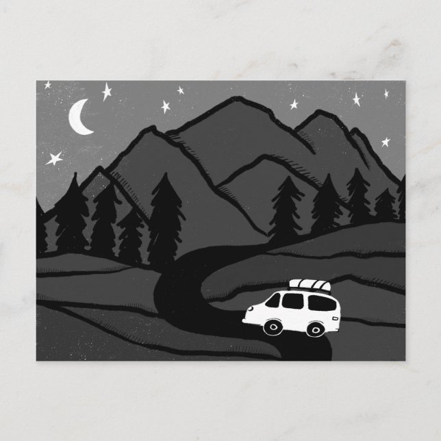 Carte Postale Campervan Mounts Vanlife RV Moon B&W (Devant)