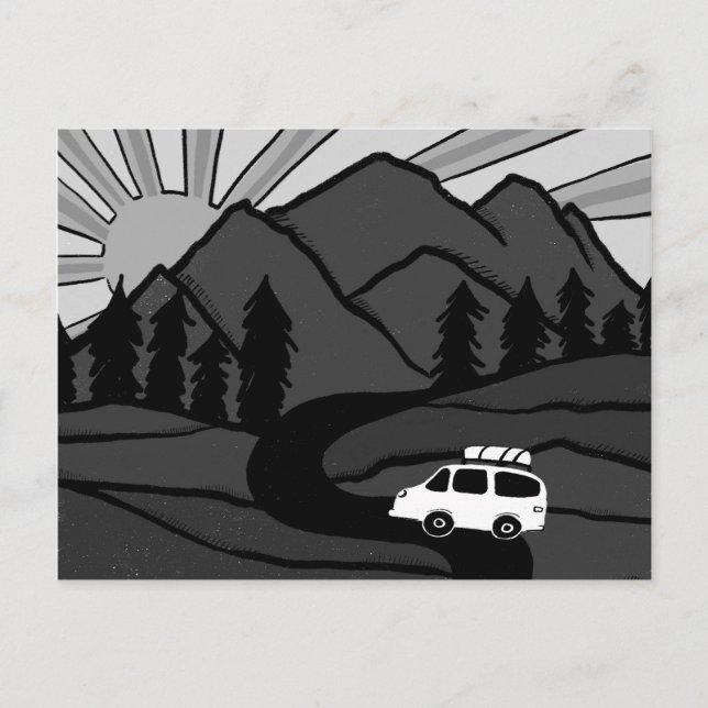 Carte Postale Campervan Mounts Vanlife RV Sunrise B&W (Devant)