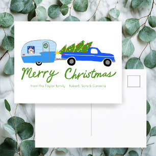 Carte Postale Campeur de Noël Charmant Camionnette Rétro Vintage