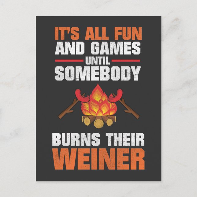 Carte Postale Camping Amusant Famille Feu de feu Weiner (Devant)